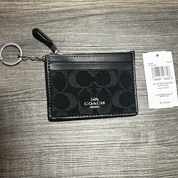 Coach Handbags - Coach Black Denim Zip ID Card Holder with Keychain NWT